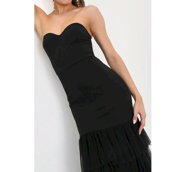 Dramatic Fanatic Black Strapless Tulle Trumpet Maxi Dress Size XS NWOT - Picture 3 of 5